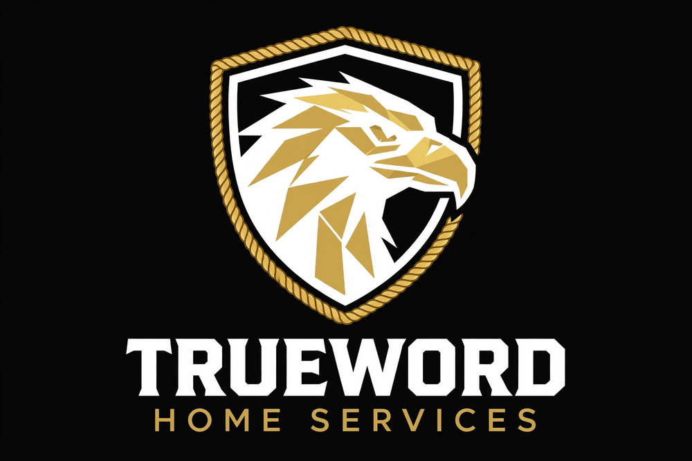TrueWord Home Services — geometric eagle head in a shield with gold rope trim